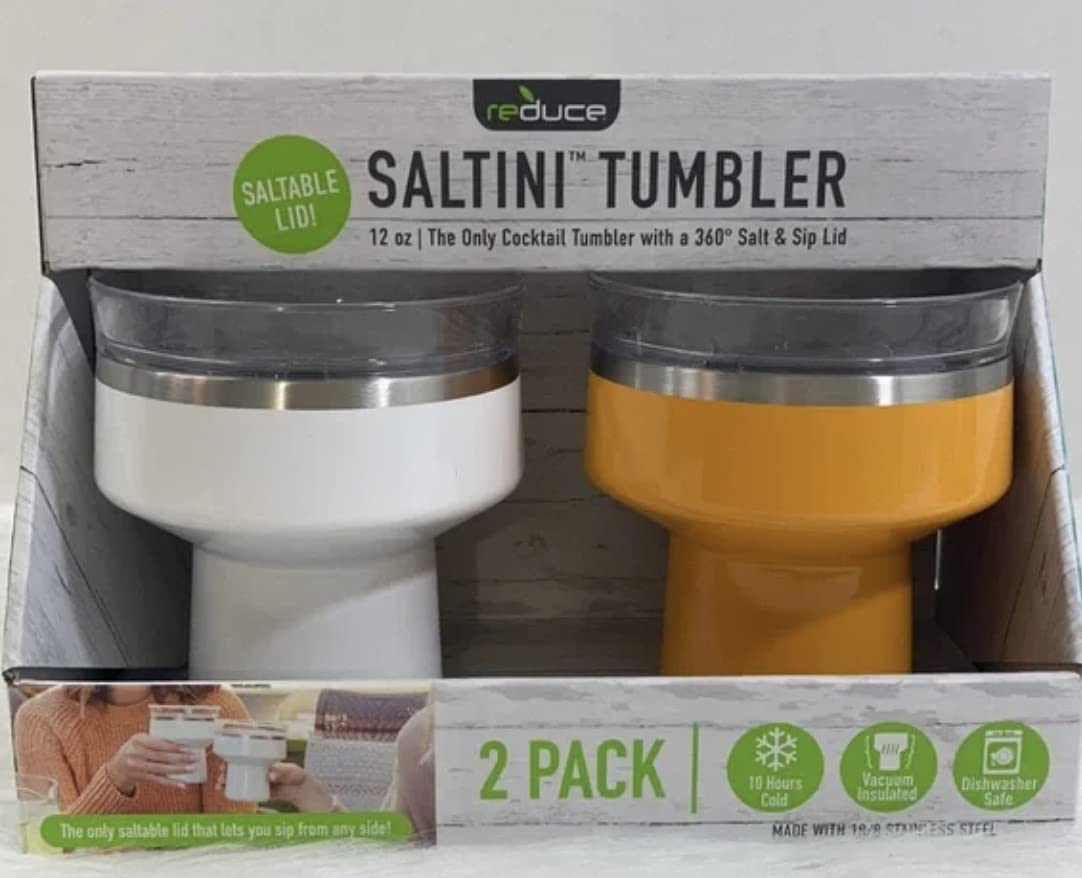 REDUCE 12 oz. Vacuum Insulated Stainless Steel Saltini Tumbler, 2 Pack (Yellow & White)