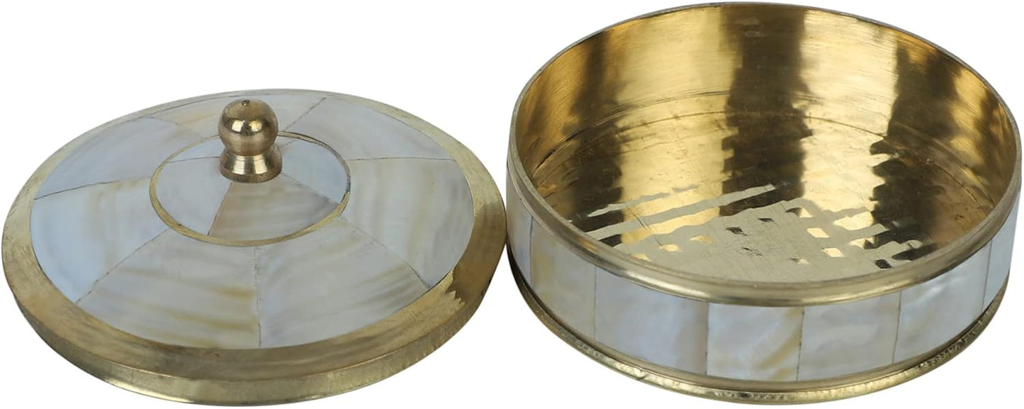 Decorative Jewelry Trinket Box Unique Gift For Home Décor Antique Metal Case with Mother of Pearl Sindoor Box/Coin Box (All Set Black)