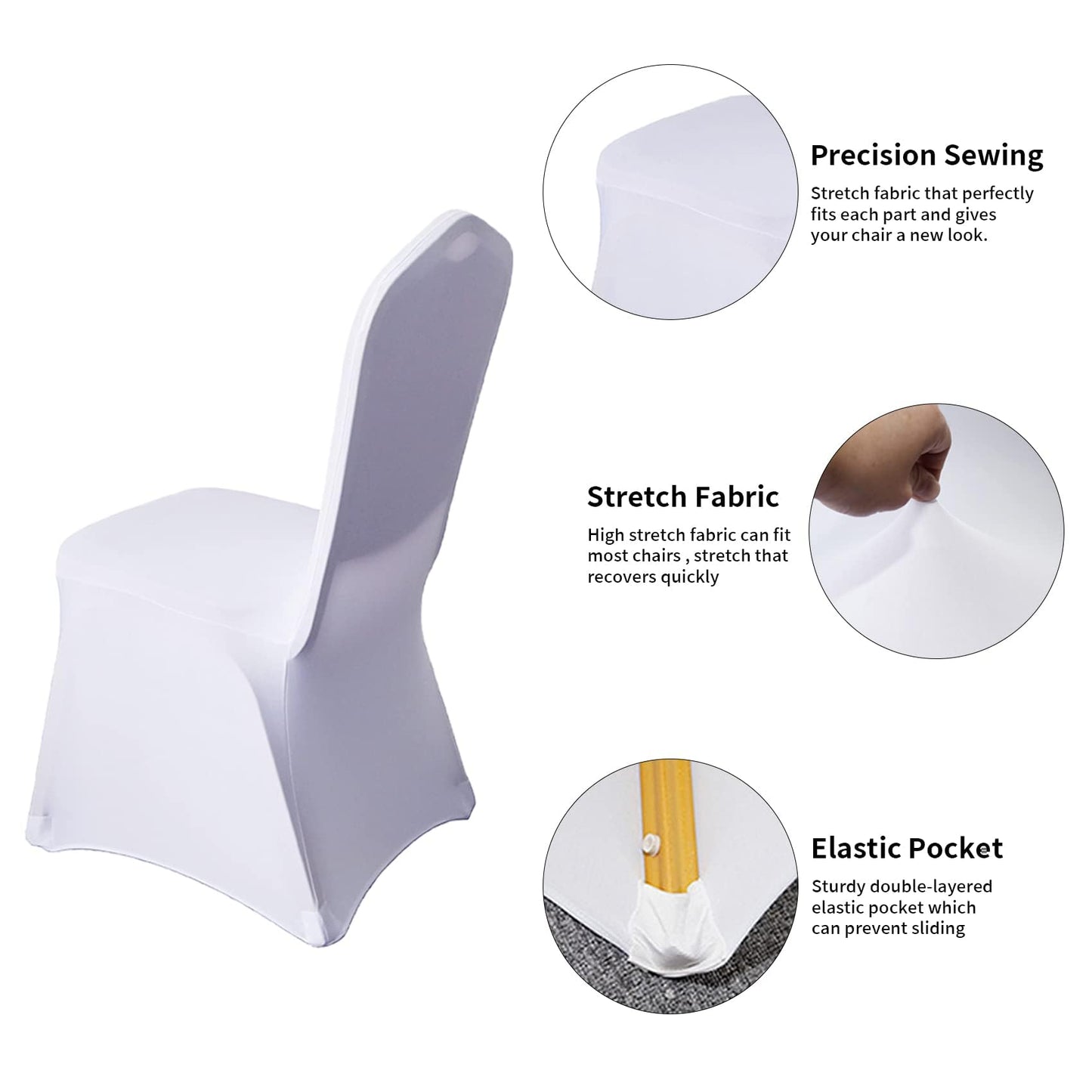 100 Pcs White Washable Removable Universal for Wedding Party Dining Banquet Polyester Spandex Stretch Slipcovers Chair Covers