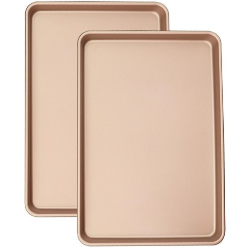 Amcorla Large Sheet Pans Cookie Sheet Set,Baking Sheets for Oven Nonstick,Cookie Tray Baking Pan Set,11x16inch,2-Piece,Gold