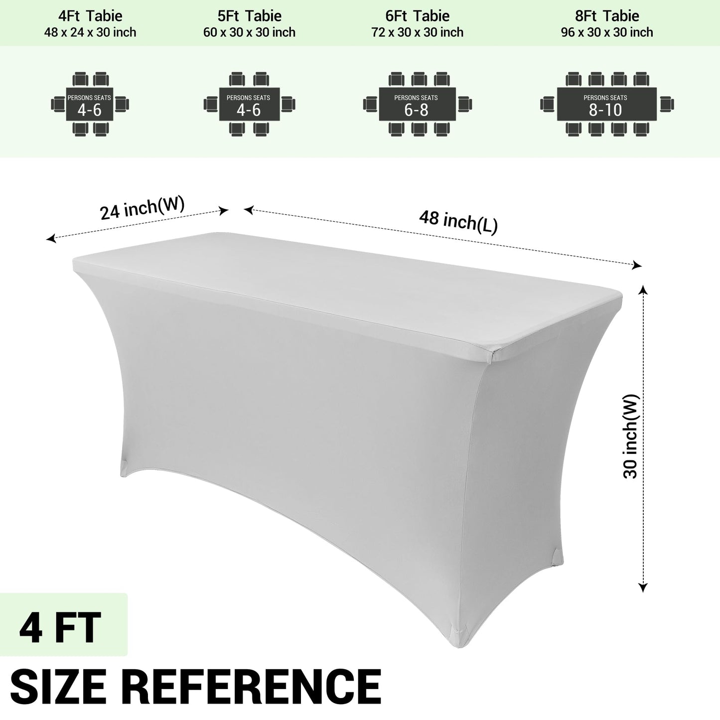 Obstal Spandex Table Cover 6ft Fitted Tablecloth Rectangular - Stretch Folding Table Cloth Rectangle for Birthday Party Wedding Banquet, Silver, 72L x 30W Inch