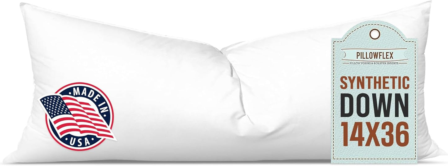 Pillowflex Synthetic Down Pillow Insert - Ultra Soft 14x36 Down Alternative Body Pillow for Comfort