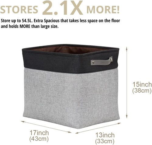 DECOMOMO Extra Large Storage Baskets - 54.5L Fabric Bins for Organizing Linen Closet | Grey & Black, XXXL (3 Pack)