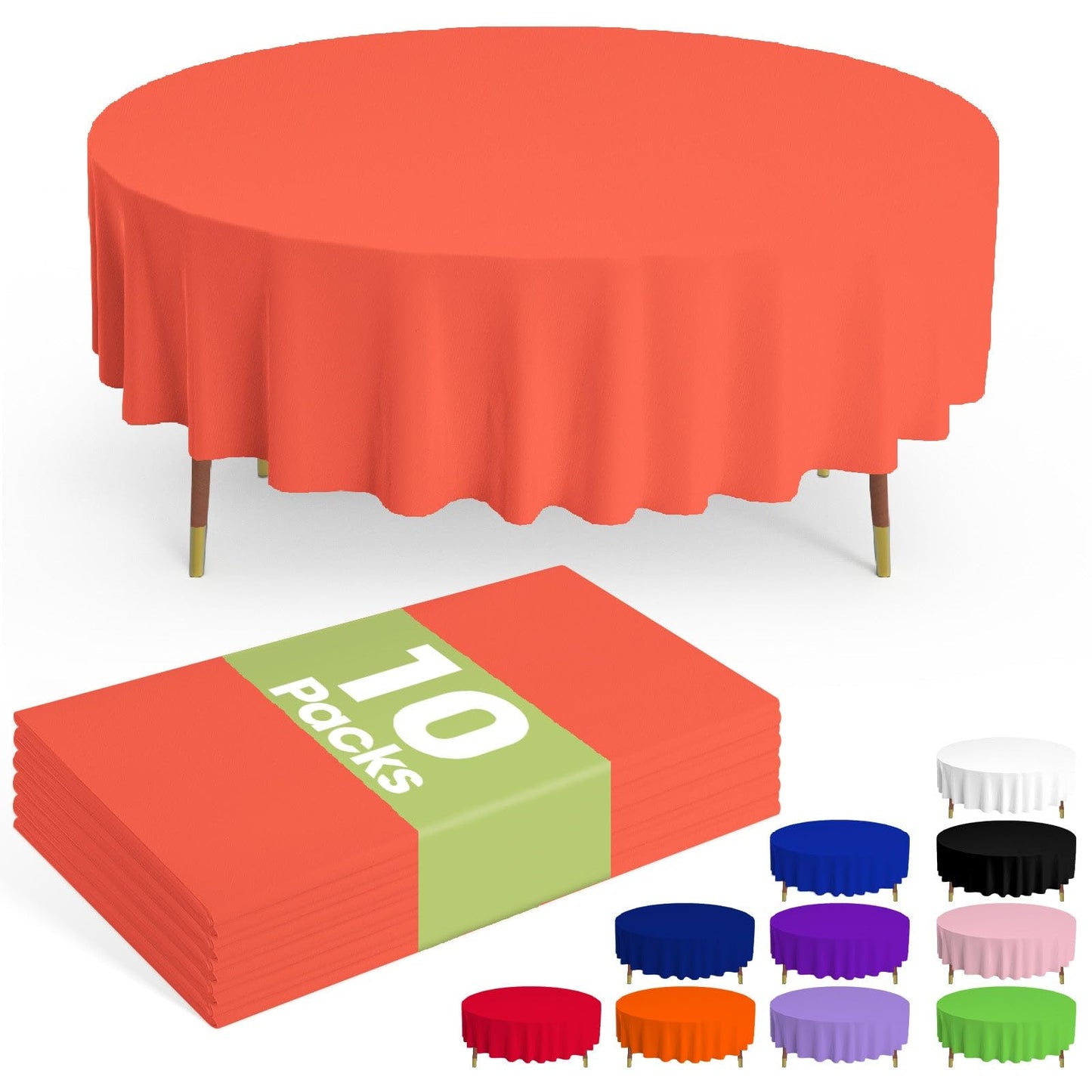 Pureegg Plastic Table Cloth Disposable 10 Pack, 84'' Round Table Cloths, Halloween Party, Thanksgiving Decorations, Harvest, Fall Tablecloths, Round Tables, Leakproof & Sturdy, Orange