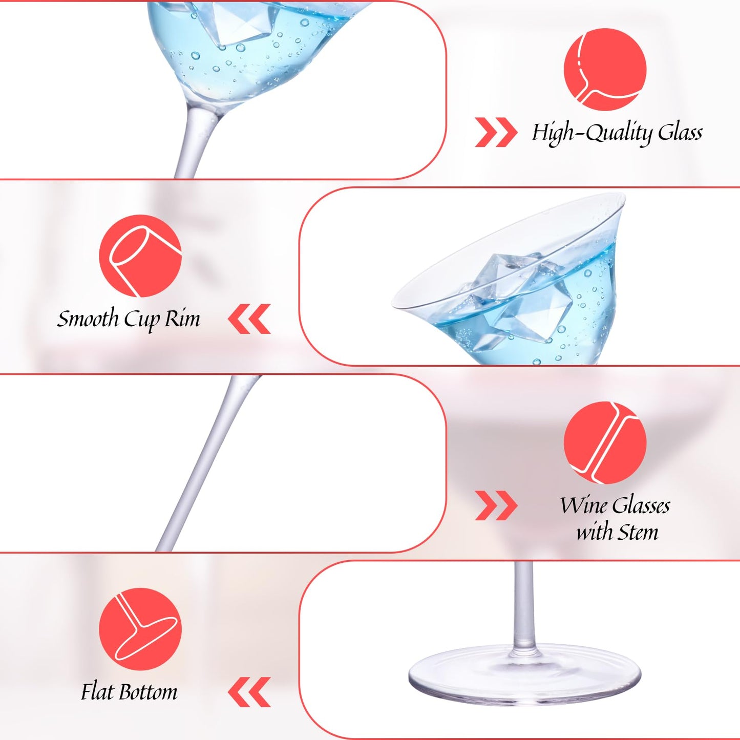 KAMMAK Martini Glasses Set of 2, 4.23 oz Clear Crystal Cocktail Glasses with Stem, Reusable Cocktail Glassware for Wedding Birthday Party, Bar, Margarita, Whiskey, Gin, Tequila, CT2201