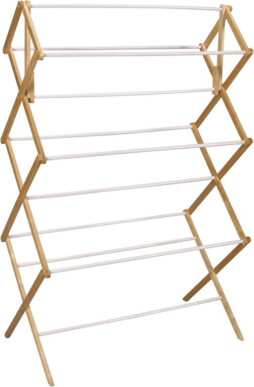 Household Essentials Folding Clothes Drying Rack - Durable Wood Frame with Vinyl Dowels