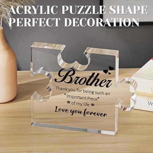 Birthday Gifts for Brother, Acrylic Puzzle Plaque Desk Decor - Brother Gifts from Sister, Gifts for Brother Adult, Brother Gifts for Fathers Day Christmas - 3.3 * 2.8inches