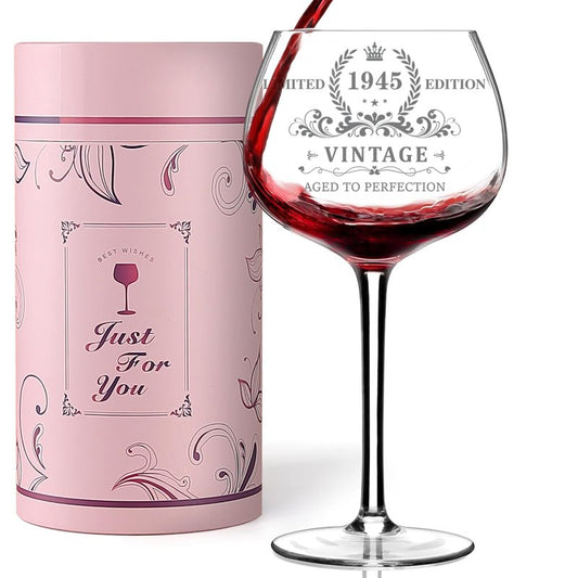 80TH Birthday Gifts for Her, Vintage 1945 Engraved Wine Glass, Unique 80 Year Old Birthday Decorations for Women, Funny 80 Bday Gifts Idea For Friends, Wife, Daughter, Sister (80TH)