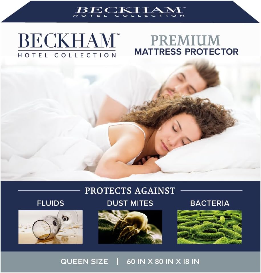 Beckham Hotel Collection Mattress Protector - Silent Waterproof Cotton Blend, Low-Profile Design, Queen Size