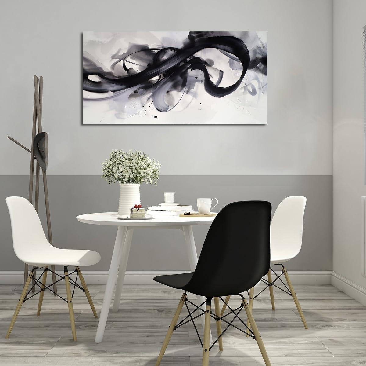 HONGRUIFAN Black White Abstract Wall Art Canvas Geometric Lines Print Picture Large 20x40 Inch Contemporary Artwork Pinting for Home Décor