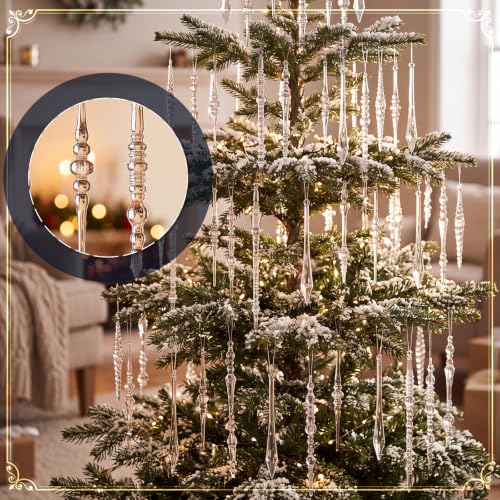 Tondiamo 48-Piece Crystal Icicle Ornaments Set for Christmas Tree - Acrylic