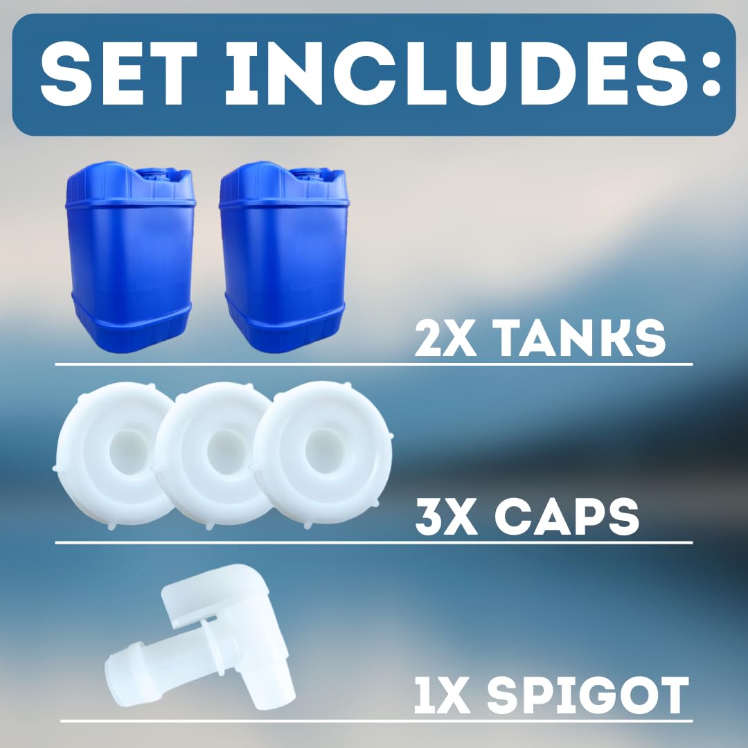 Aguaprep 5-Gallon Stackable Water Storage Containers, 5 Gallons Each w/Lids + Spigot, Easy Fill, Survial Supply Emergency Water Storage for Camping and Disaster Preparedness, RV, 10 Gallon (2 Tanks)
