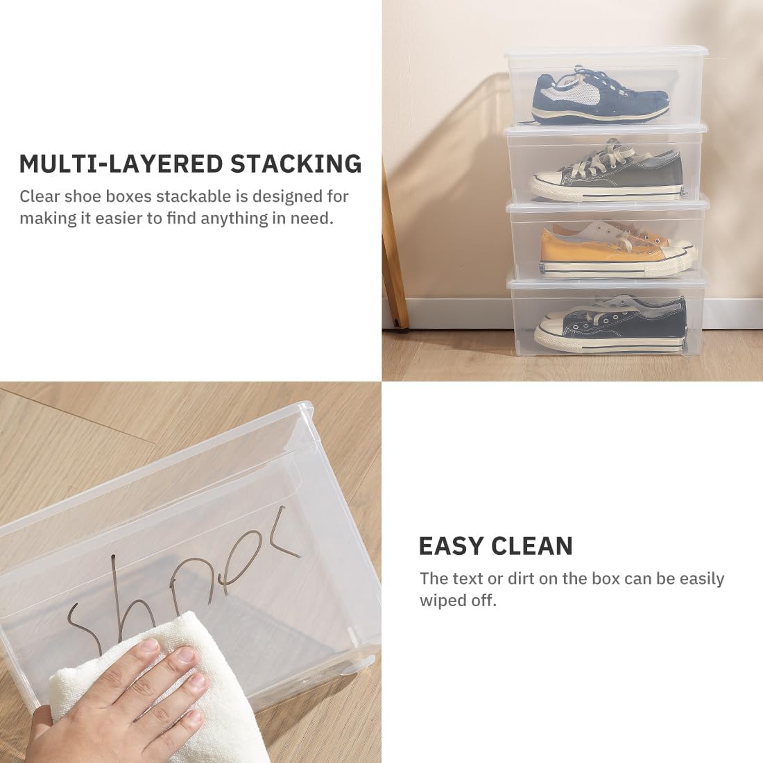 Skiennix 6Qt Shoe Storage Box - 12 Pack Stackable Organizer Bins with Lids for Shoes & Crafts