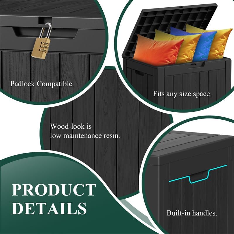 Skiennix Waterproof Outdoor Storage Box - 30 Gallon Lockable Deck Bin with Hydraulic Lid | UV-Resistant, Black