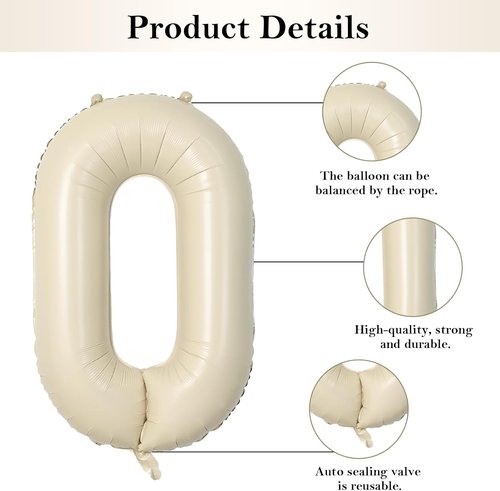 Biapian 40-Inch Cream ONE Foil Balloons - Giant Aluminum Balloons for 1st Birthday Party Decor