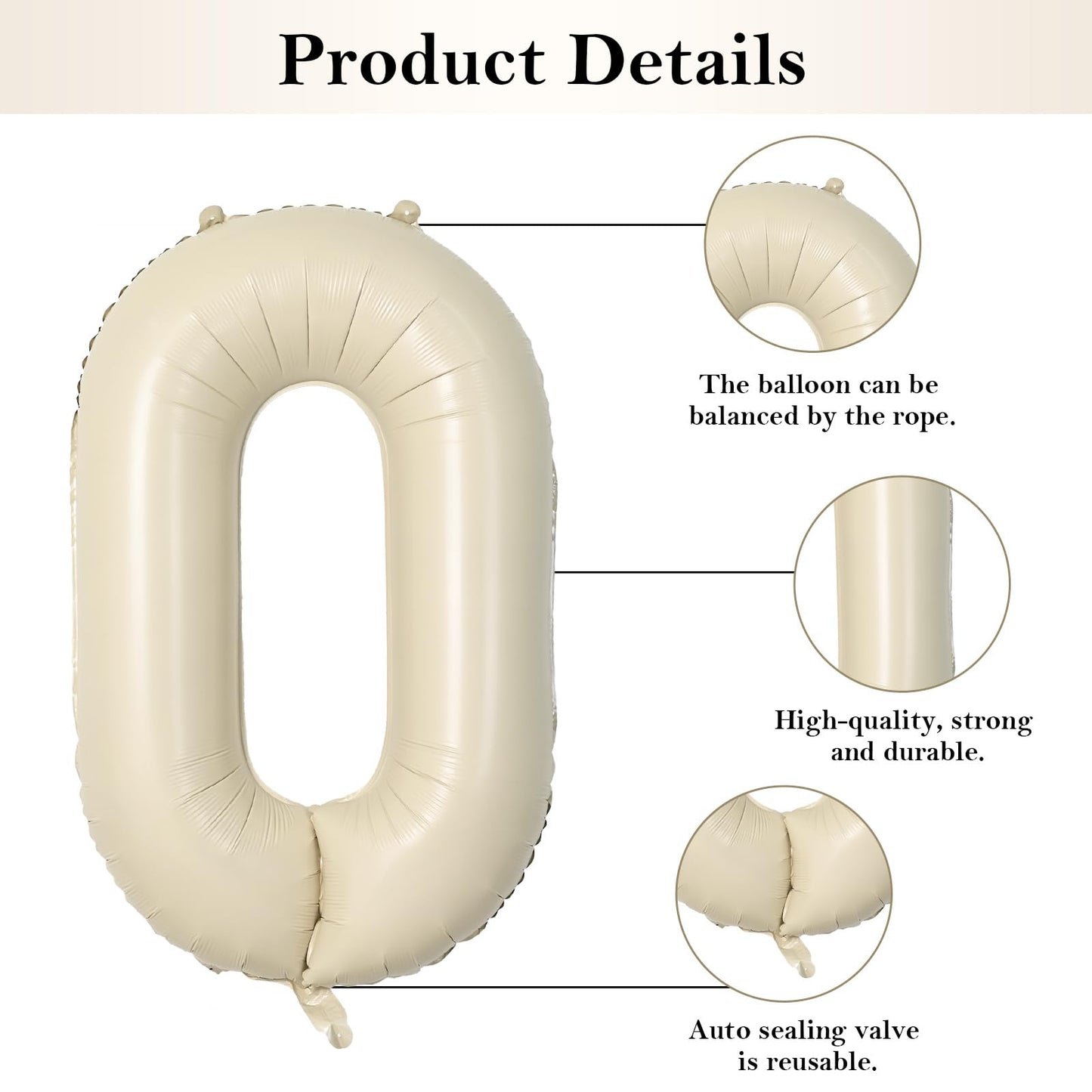 Biapian 40 Inch One Letter Balloons, Big Cream ONE Foil Balloons, 3 Pcs Giant Foil Large Aluminum Balloon Helium for Anniversary First One Year Old Girl and Boy 1st Birthday Party Decoration (Cream)