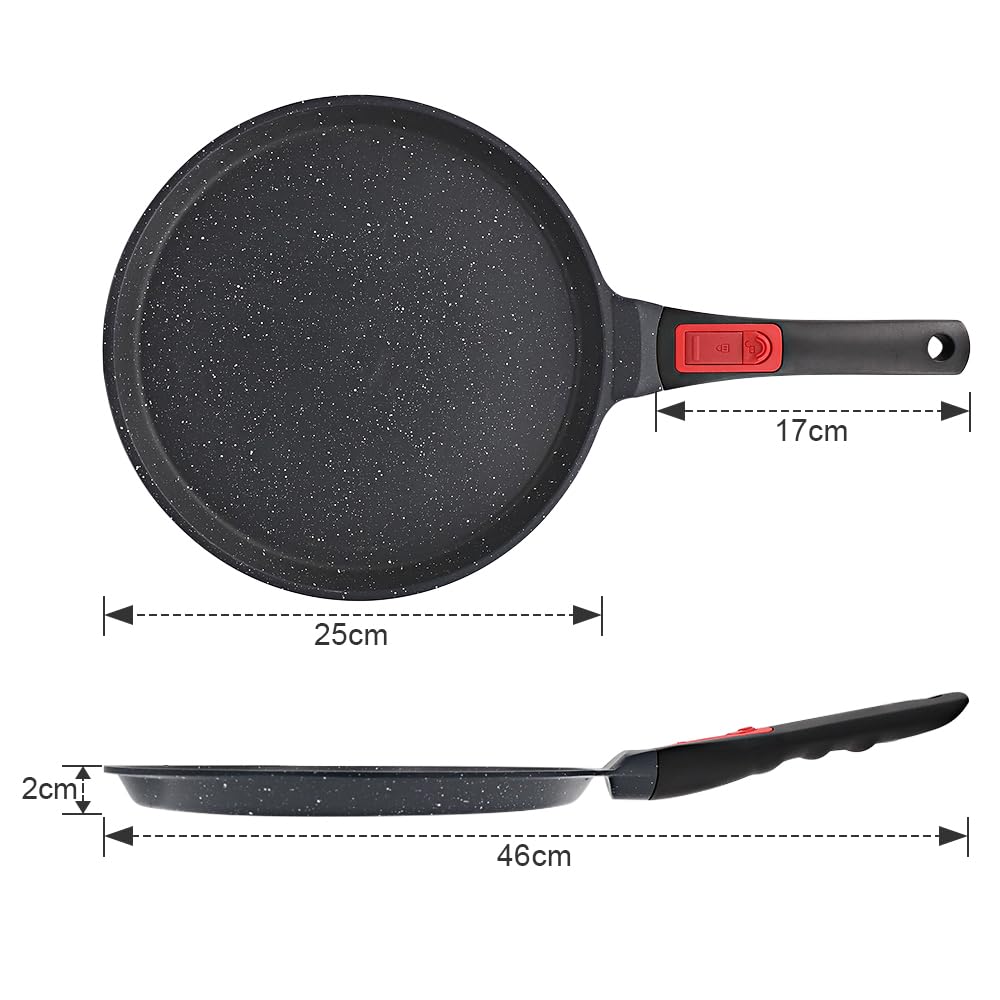 RANX INGST Non Stick Crepe Pan with Detachable Handle, 10 Inch Cast Aluminium Dosa Tawa Tortilla Pan, Pancake Pan Induction Compatible - Black