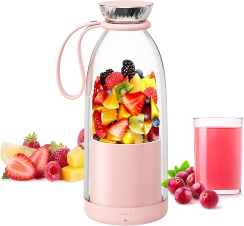 Asa Vea Mini Blender - Portable Rechargeable Smoothie Maker with 4 Blades | 11 oz Pink for Travel & Camping