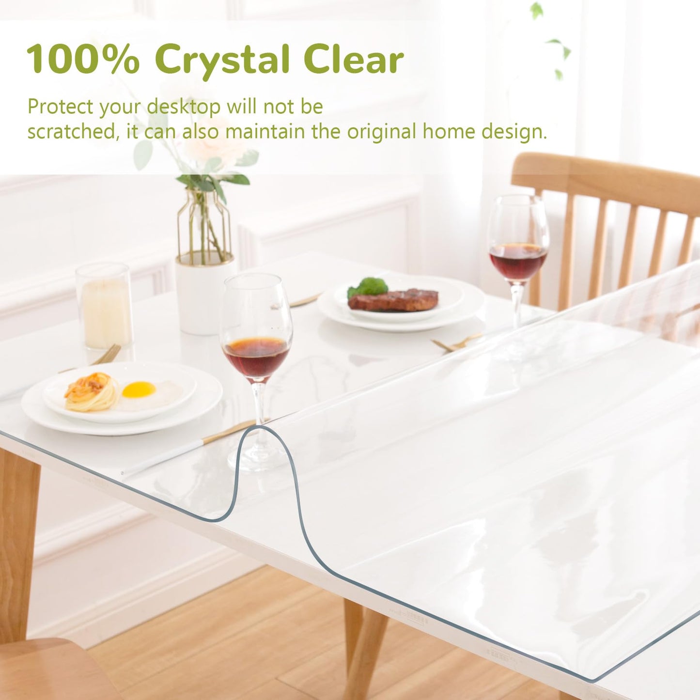 Eisdroma 39 x 79 Inch Clear Table Cover Protector, Clear Table Protector for Dining Room Table, 1.5mm Plastic Table Cover, Waterproof Table Pad for Kitchen, Office