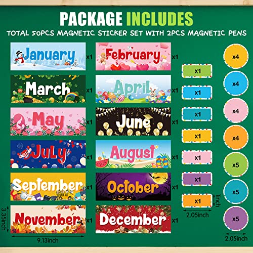 Cute Geyee 52-Piece Magnetic Holiday Monthly Headliners & Bulletin Board Set