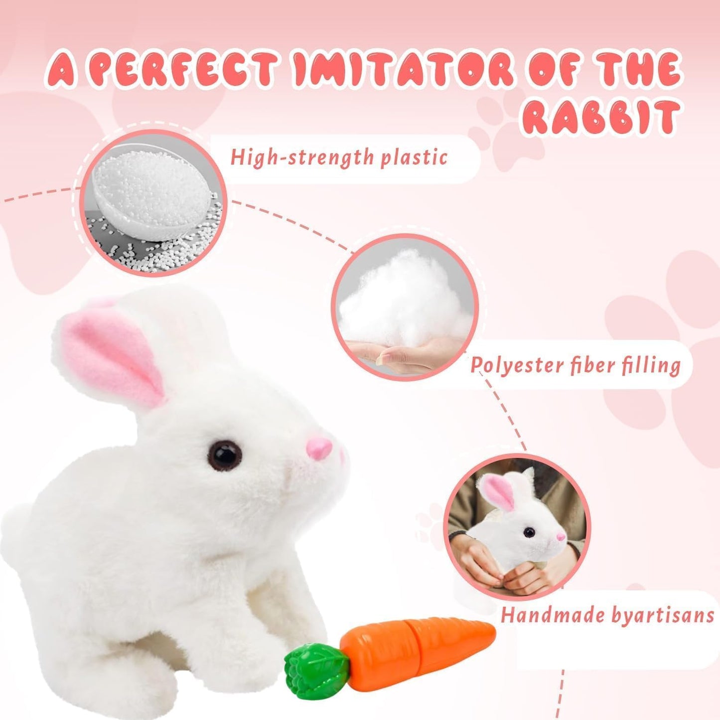 Realistic Bunny Toy - Interactive Plush Rabbit with Sounds & Movements | Animated Walking, Wiggle Ears, Twitch Nose - Easter Gift for Kids (Brown & White)