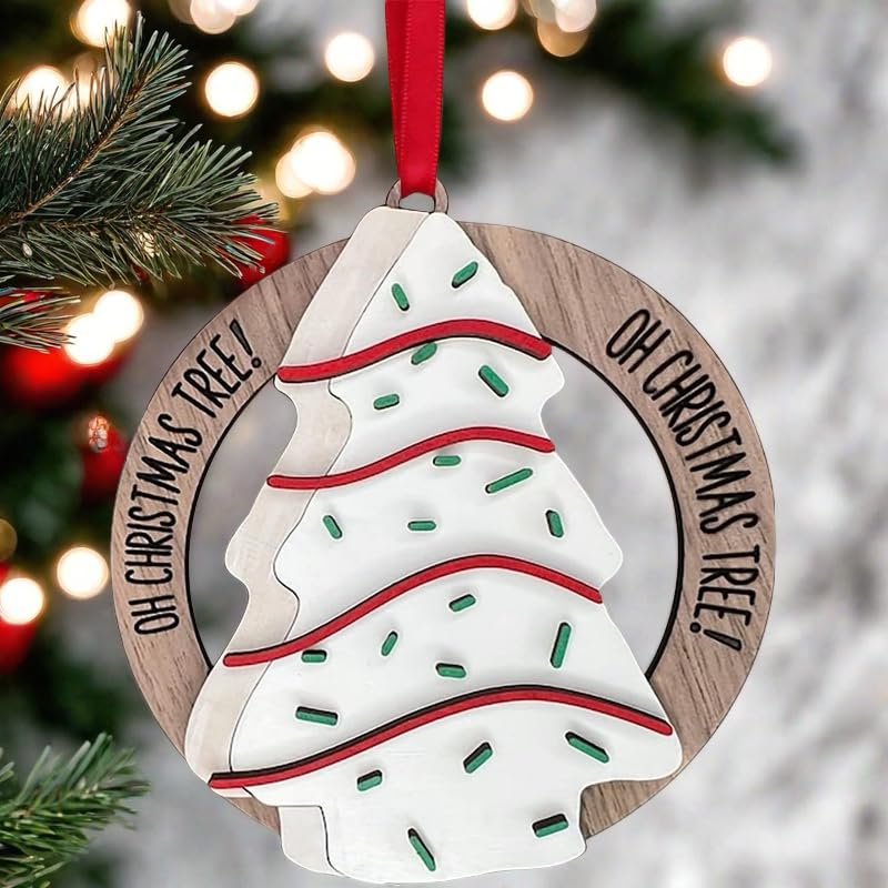 Snack Cake Print Wooden Christmas Ornament 3.15'' – Funny Nostalgic Holiday Tree Decoration