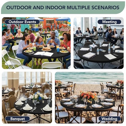 Black 6-Pack 5ft Fitted Round Table Cover with Elastic - Non-Slip, Indoor & Outdoor