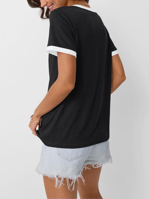 AUTOMET Women's Casual V-Neck Short Sleeve T-Shirt - Soft Summer Tunic Top for Spring Fashion