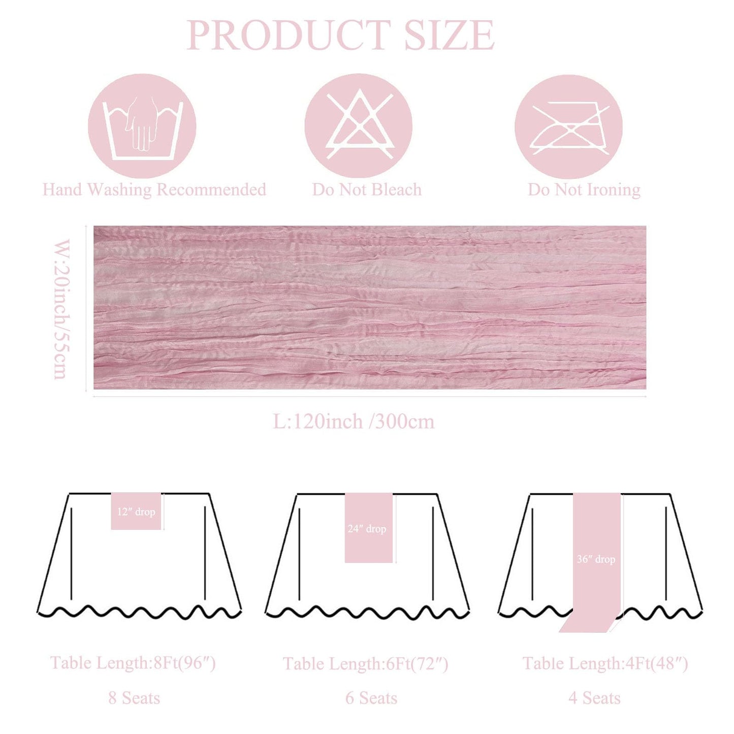 12Pack Light Pink Table Runner 10Ft Cheesecloth Table Runner Boho Gauze Table Runners Long Cheese Cloth Table Runners for Wedding Party Bridal Shower Thanksgiving Christmas