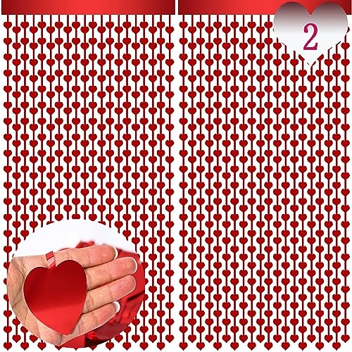 Abien Heart Tinsel Curtains Heart Decorations Red Love Streamers for Valentines Party Decorations Backdrop for Engagement Wedding Theme Birthday Props 2PCS