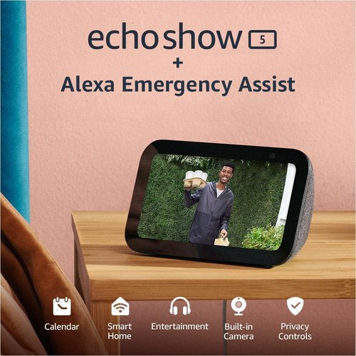 Echo Show 5 (3rd Gen) - Adjustable Stand with USB-C Charging Port | Glacier White