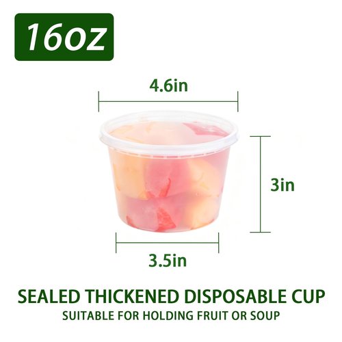 Fresh container 50set - 16oz Plastic Deli Container with lids, Airtight, for Slime, Soup, Meal Prep, BPA Free, Stackable, Leak Resistant, Microwave/Freezer Safe