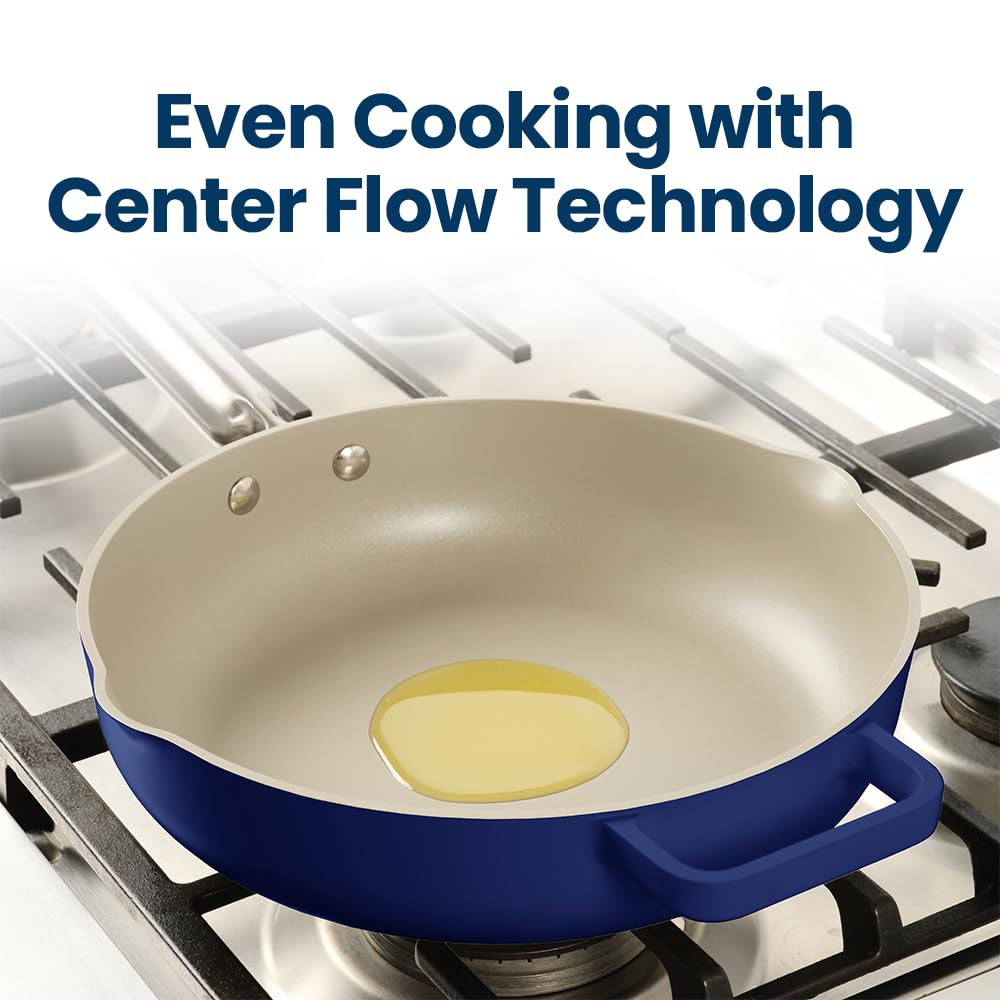 Nutricook 10.5” Ceramic Nonstick Pan with Lid, Steamer & Spatula | PTFE & PFOA Free | Oven Safe, Induction Compatible | 10-in-1 Multi-Function Cookware for Saute, Frying, Searing, Steaming & Baking