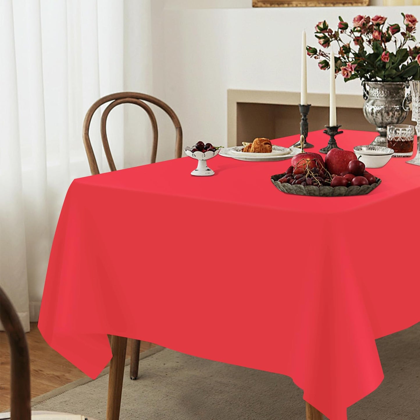 YSYJ 3 Pack Red Plastic Tablecloth Disposable Rectangular Table Cloth 54 x 108 Inch Table Cover for Parties