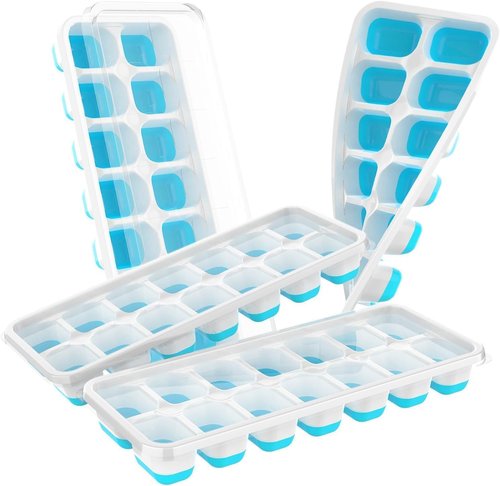 ChefAide Ice Cube Tray - Durable Stackable 4-Pack with Easy-Release Lids | Perfect for Cocktails & Coffee