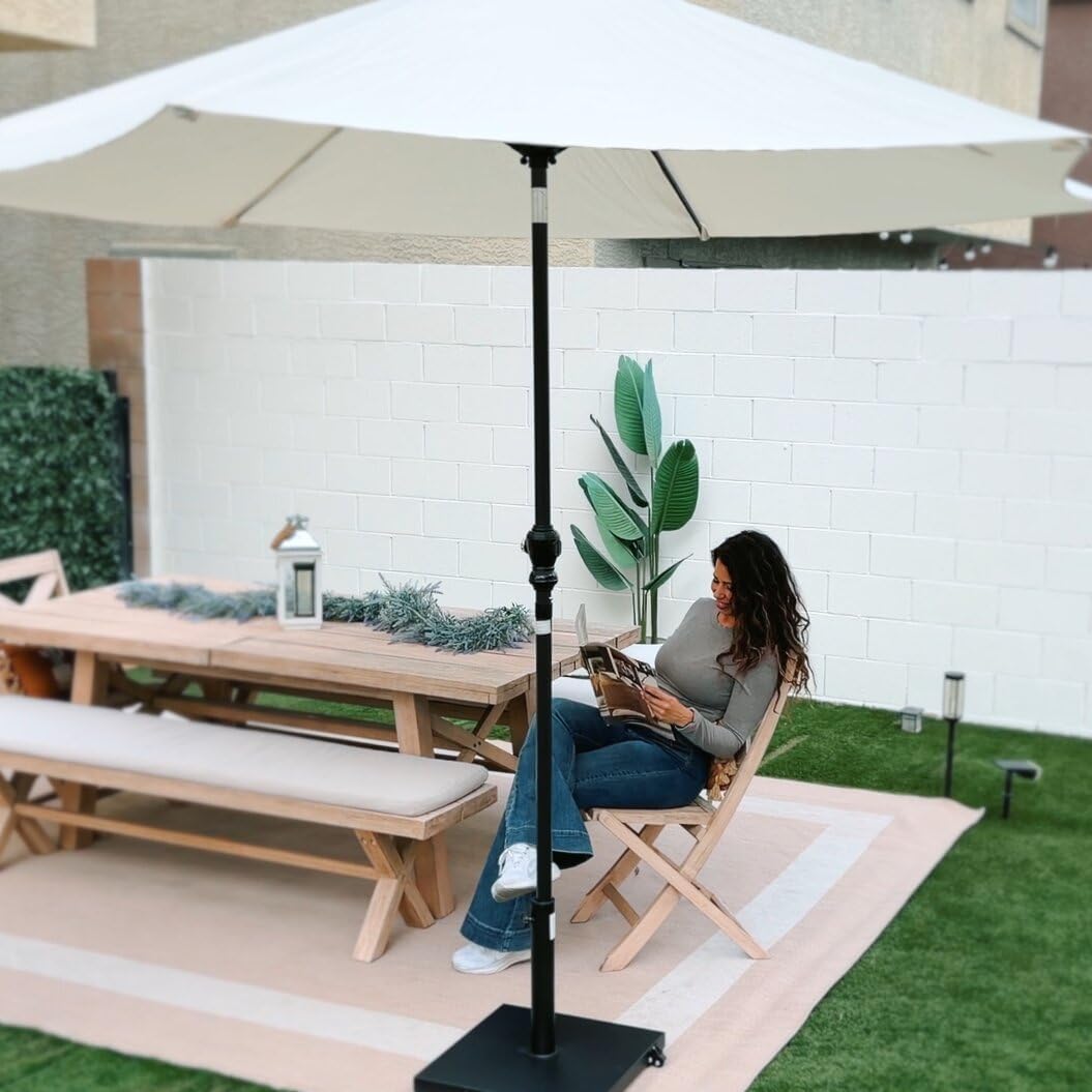 Patio Umbrella Base - 43lbs Heavy-Duty Concrete Stand with Wheels | Black Square Outdoor Umbrella Holder