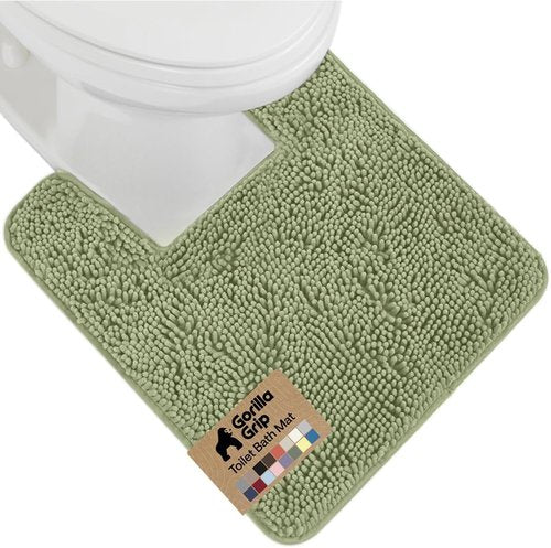 GORILLA GRIP Plush Chenille Bath Rug Mat - Soft, Absorbent & Machine Washable | Sage Color for Square Toilet Base