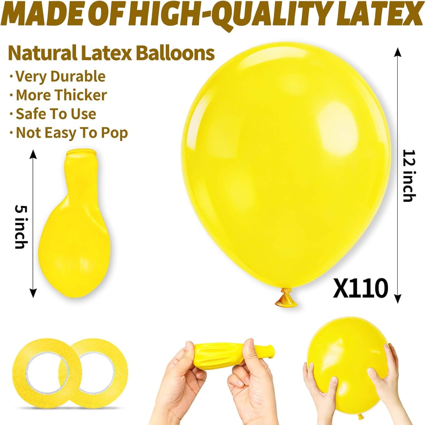 Yellow Latex Balloons by Party Essentials - 12 Inch, 110 Pack for Birthday, Baby Shower & Wedding Celebrations