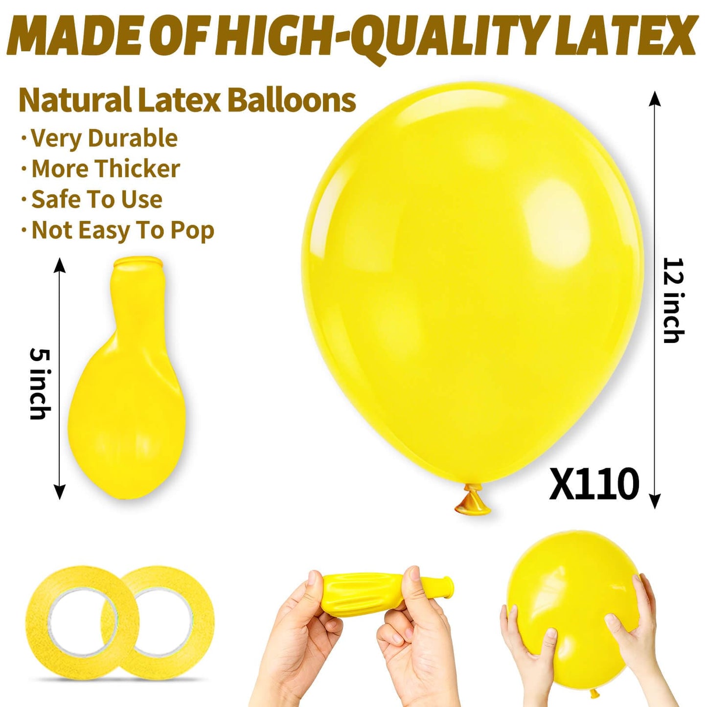 110pcs Yellow Balloons 12 Inch,Yellow Latex Balloons for Birthday Party Baby Shower Wedding(with 2 Ribbons).
