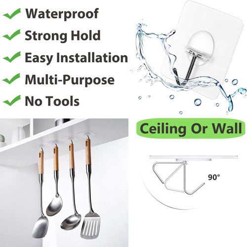 JINSHUNFA Heavy Duty Adhesive Wall Hooks - 13LB No Drill Waterproof Hooks for Bathroom & Kitchen | 8 Pack