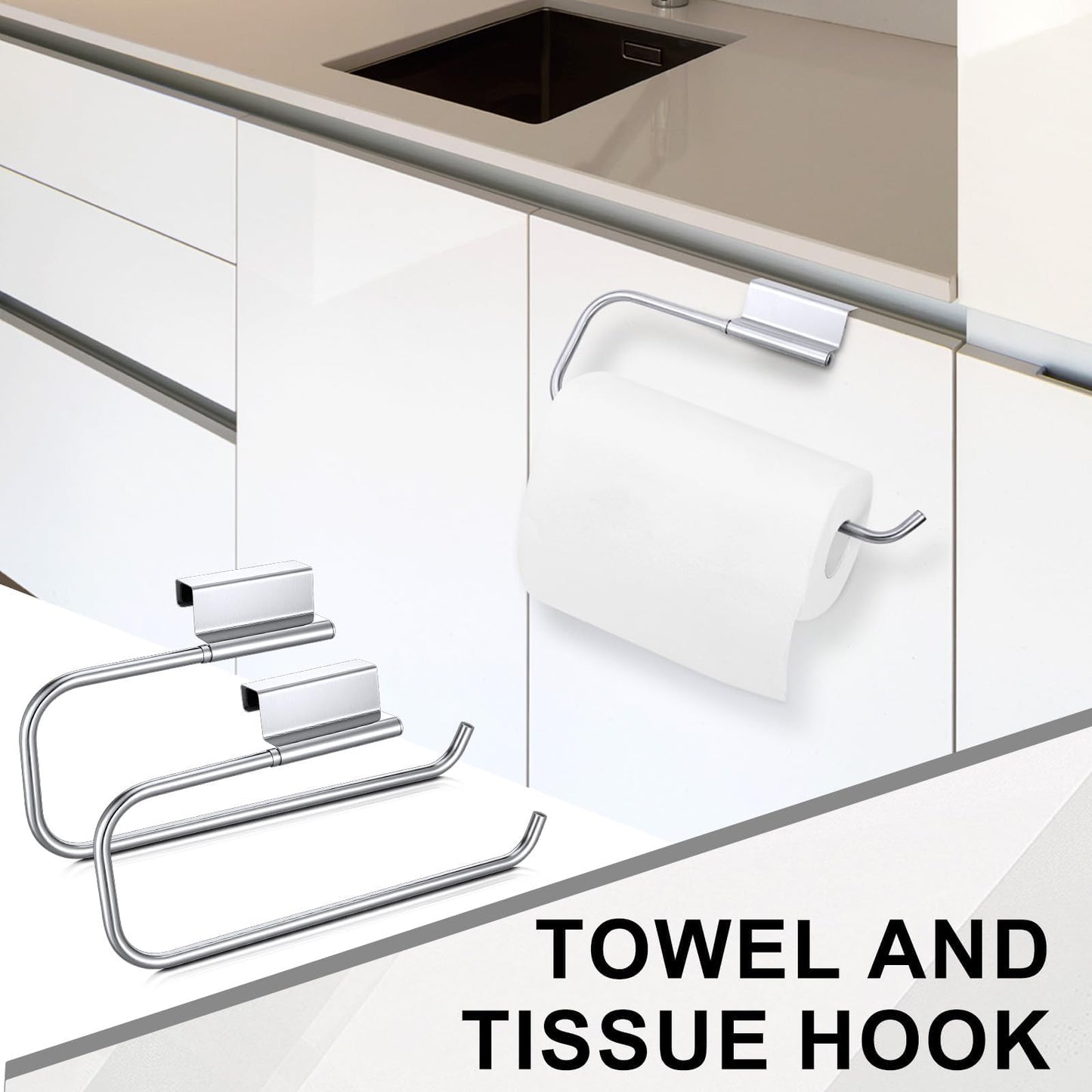 2 Pcs 12.4 Inches Cabinet Door Paper Towel Holder Stainless Steel Camper Paper Towel Holder Cling Film Holder for Kitchen Bathroom Laundry Room Camping Car Tissue Storage