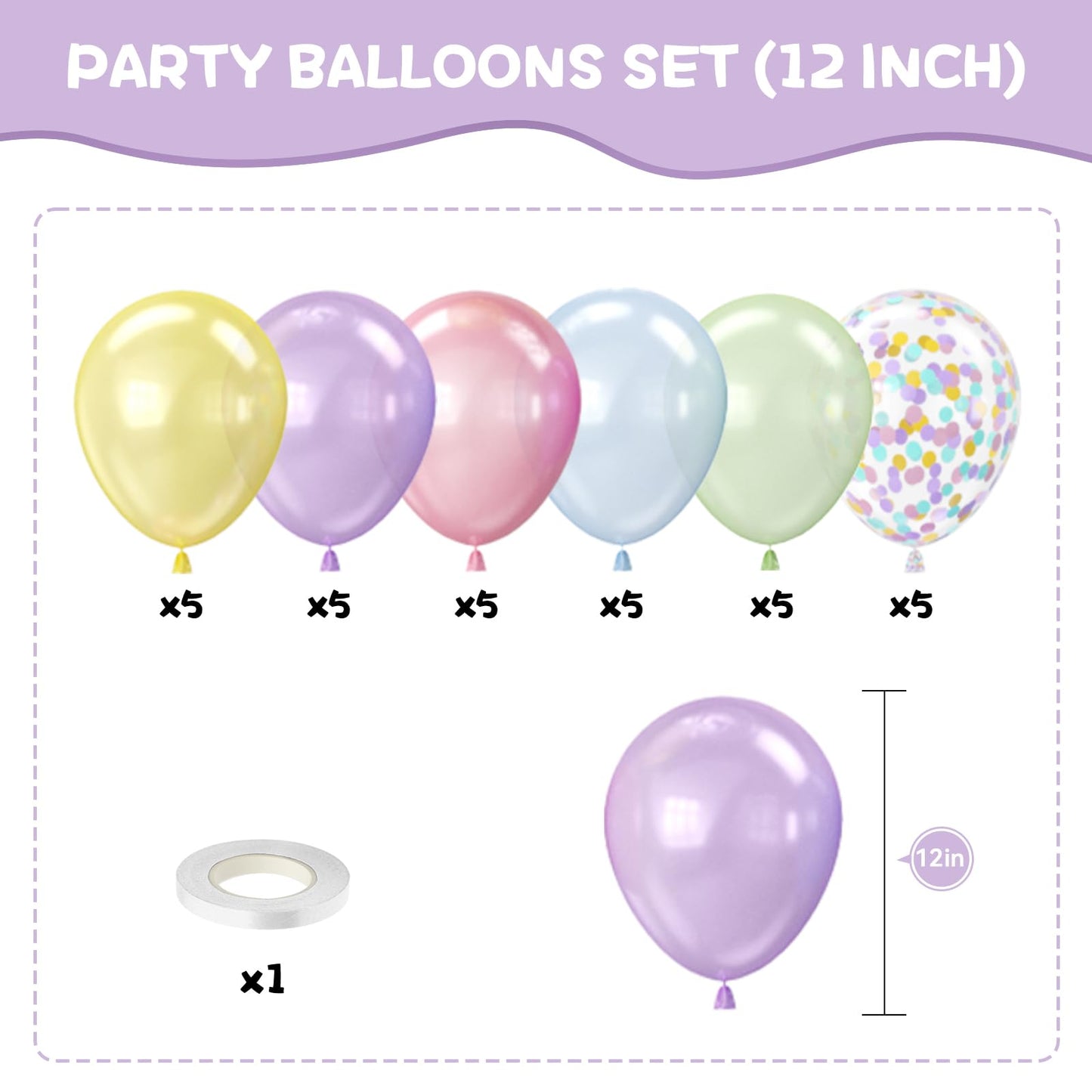 Pastel Pearl Balloons, 12 Inch Light Blue Purple Green Pink Yellow Latex Party Balloon for Birthday Graduation Anniversary Baby Shower Wedding Decorations