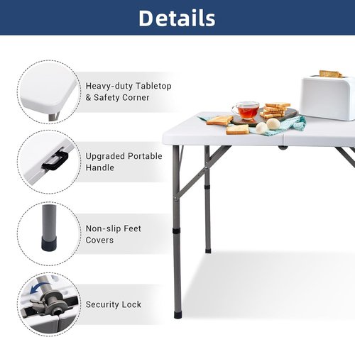 Byliable Folding Card Table - Heavy Duty 34" Square Utility Table | Portable White Plastic for Indoor/Outdoor Use