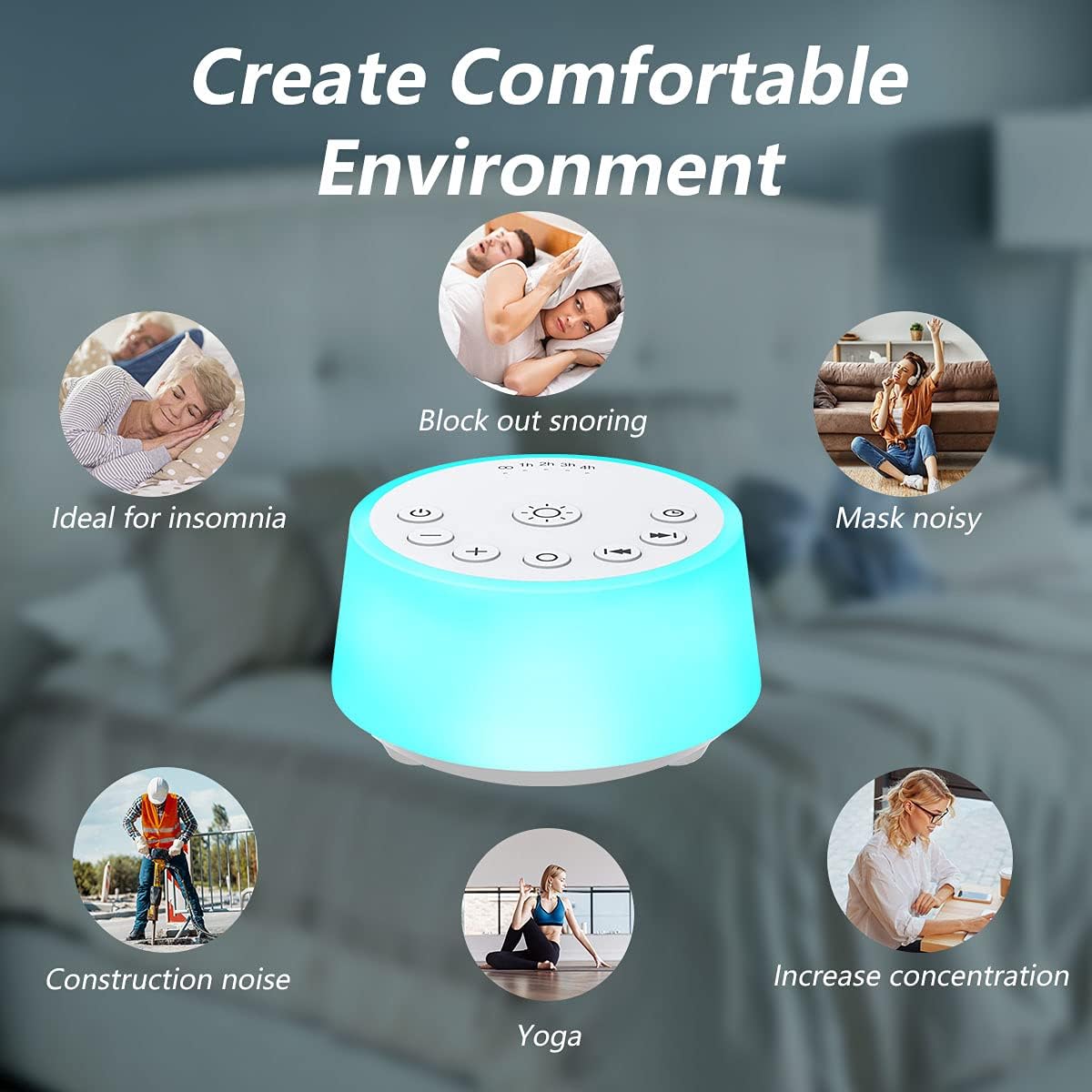 Skiennix Color Noise Sound Machine - 10 Colors, 25 Soothing Sounds, Adjustable Brightness & Volume Levels for All Ages