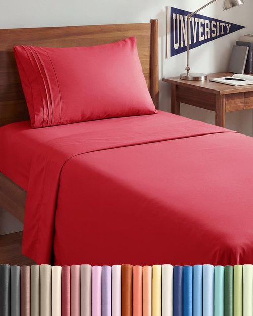Comfy Twin XL Sheet Set by [Brand Name] | 3-Piece Cooling Bedding - Ultra-Soft, Deep Pockets, Wrinkle-Free - Oeko-Tex Certified, Red