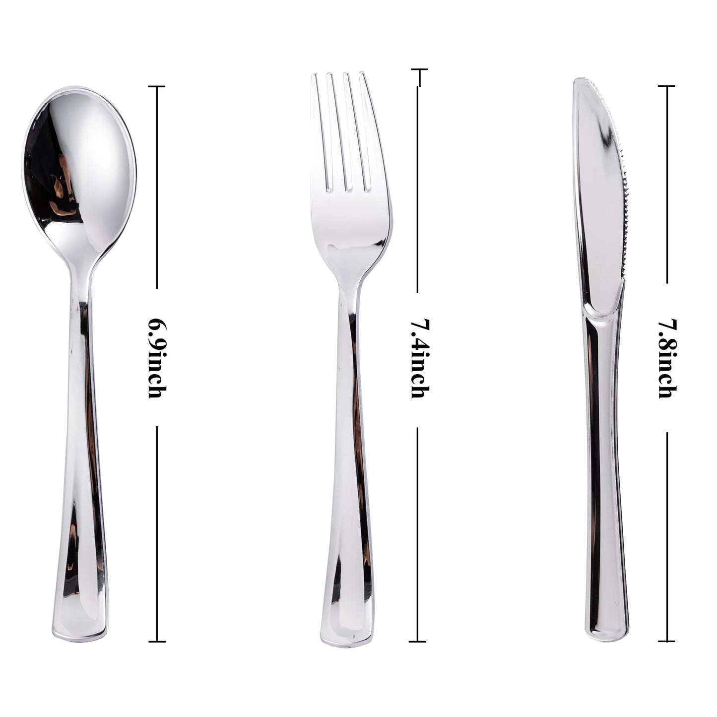 N9R 120PCS Silver Plastic Silverware, Silver Plastic Cutlery Set Disposable Flatware Dinnerware -60 Forks, 30 Spoons, 30 Knives for Wedding, Party, Birthday and Daily Use