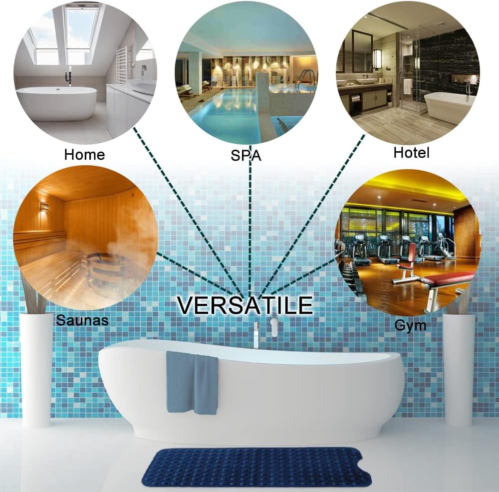 Linoows Non-Slip Bathtub Mat - Extra Long 39 x 16 Inch, Machine Washable with Suction Cups | Navy Blue