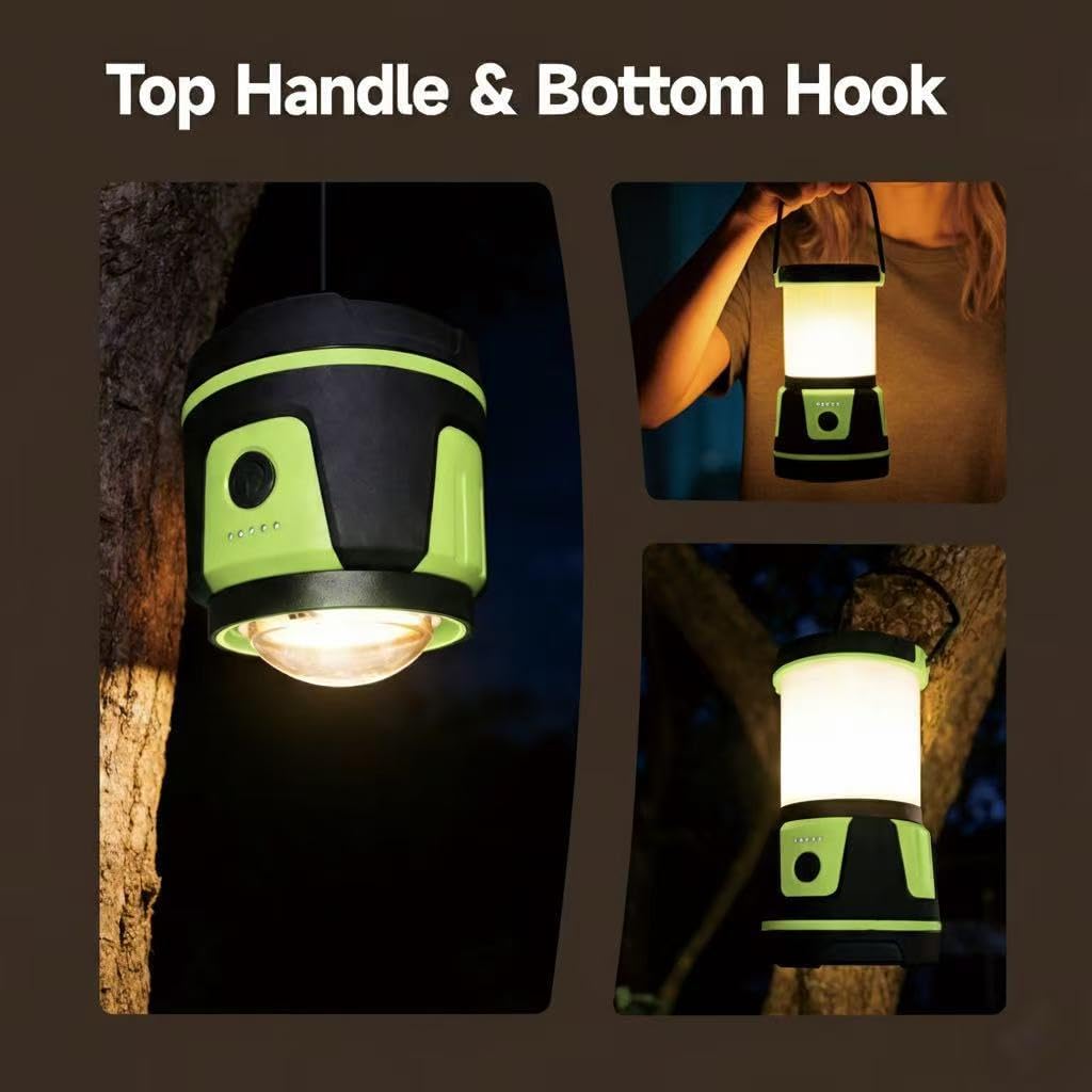 Rechargeable LED Lantern - 3000 Lumens, 5 Light Modes, IP54 Waterproof | Portable 7500mAh Flashlight for Camping & Emergencies (Green)