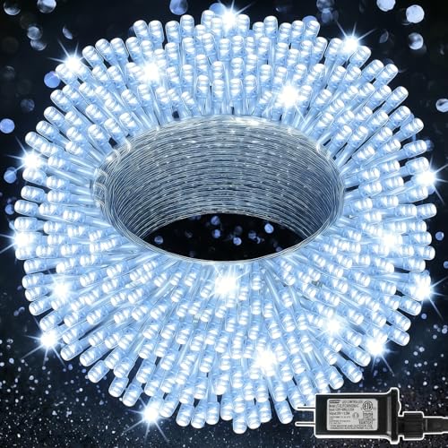 LJLNION 300 LED String Lights 98.5ft White, 8 Modes, Plug-in Waterproof Fairy Lights for Indoor/Outdoor