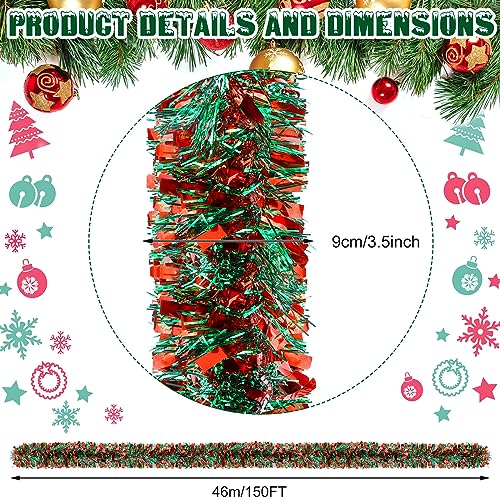 Ceenna 150ft Christmas Tinsel Garland Red & Green Metallic Twist Holiday Decor